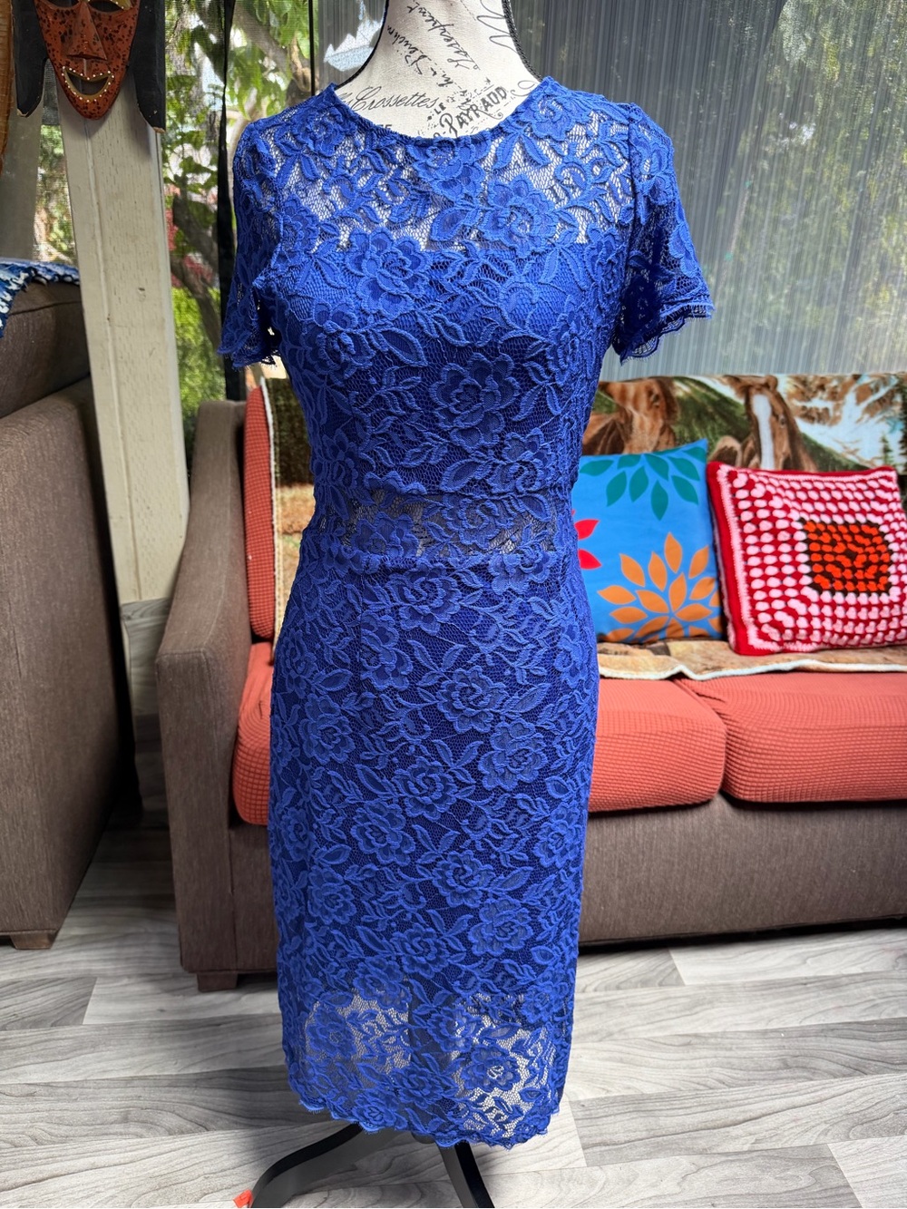 NSR Royal Blue Lace Midi Dress